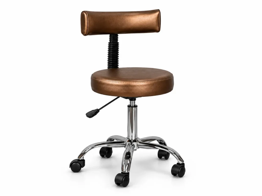 Metallic Bronze Hydraulic Salon Stool with Backrest